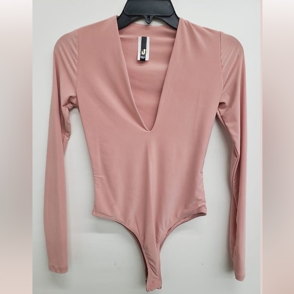 Tops - MAUVE Deep V Snap Button Lined Thong Bodysuit